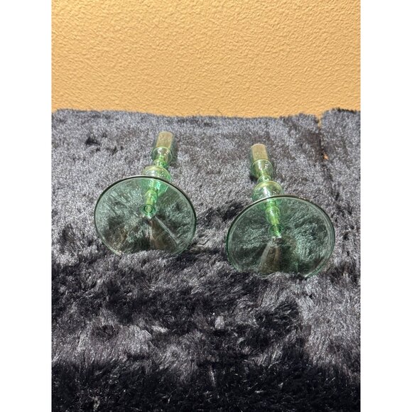 Poketo Glass Candlesticks Holder Green Set Of 2 With Elegant Design 8" - Picture 4 of 8